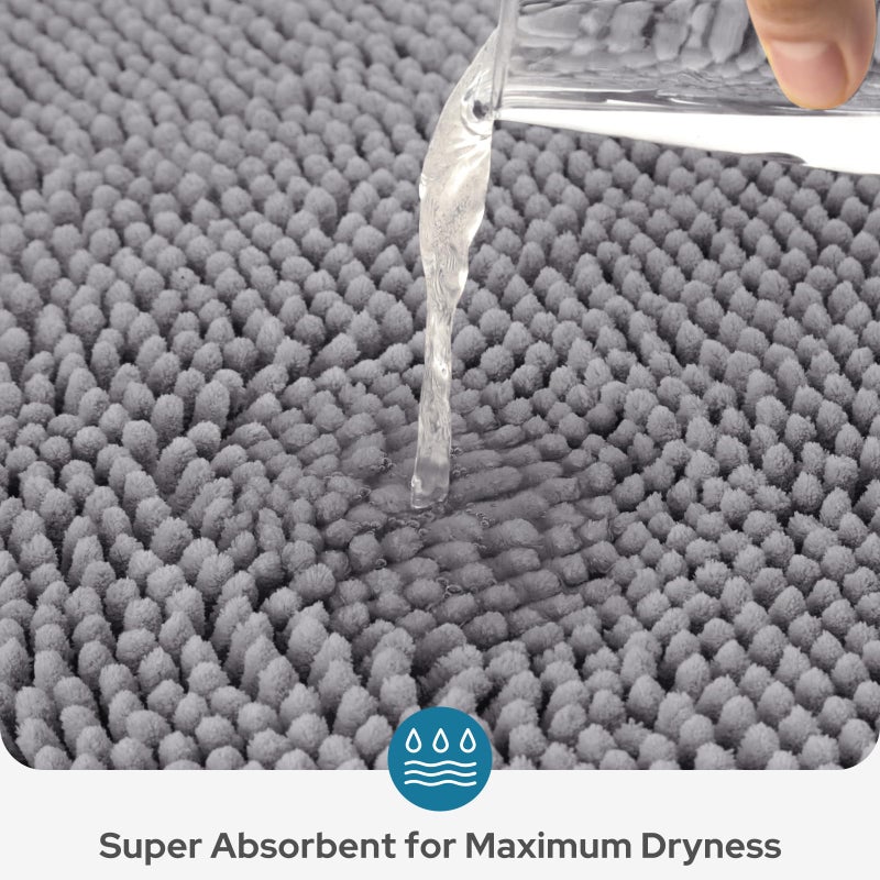 BYSURE Grey Bathroom Rugs Sets 3 Piece Non Slip Extra Absorbent Plush Chenille Soft Washable Bath Mats - Image 3